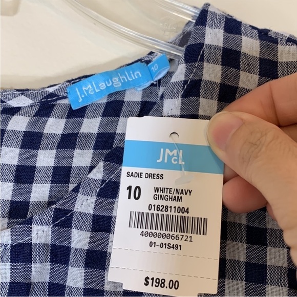 NWT. J. McLaughlin Sadie Linen Blend White Navy Gingham Dress. - Picture 3 of 6